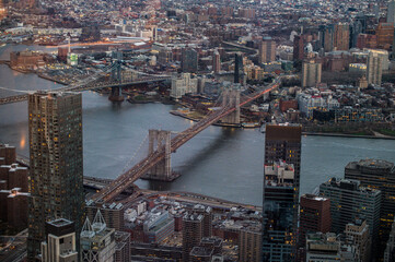 Amazing view of bridges over river in downtown NYC