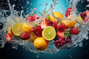 Splashing fruit on water