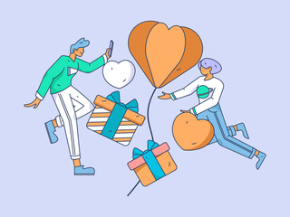 Happy Valentine's Day flat character vector concept business hand drawn illustration
