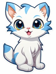 Cartoon sticker cute kitten on white background isolated, AI