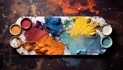 A Colorful Palette of Paint on a Table