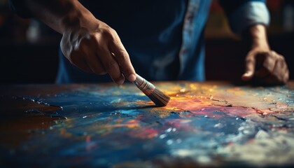 Person Painting with a Brush on a Table