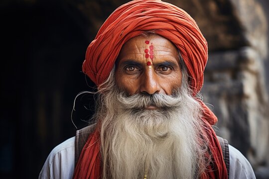 Indian elderly man with turban, cultural diversity concept. Generative AI