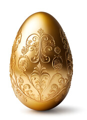 Golden Easter egg with beautiful ornaments decoration, isolated on white