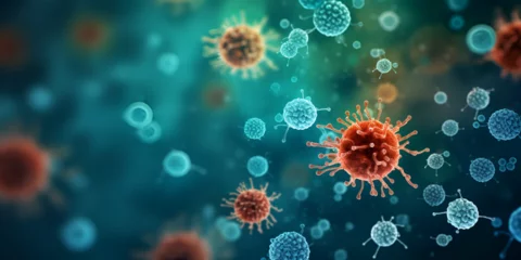 Fotobehang 3D influenza viruses,High-Resolution 3D Rendering of Flu Viruses © Hijab