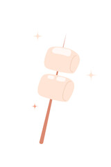 marshmallow illustration. Marshmallows on a picnic skewer. food illustration