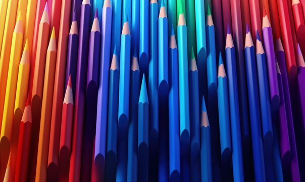 Conceptual background with many colored pencils, colorful background with artistic concept. Generative AI