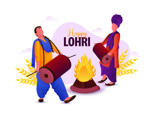 Happy Lohri Punjabi Indian festival celebration minimalistic vector design.