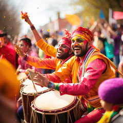 indian holi festival drummers.