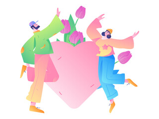 Happy Valentine's Day flat character vector concept business hand drawn illustration
