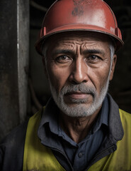 Portrait of worker 50 years old in uniform construction