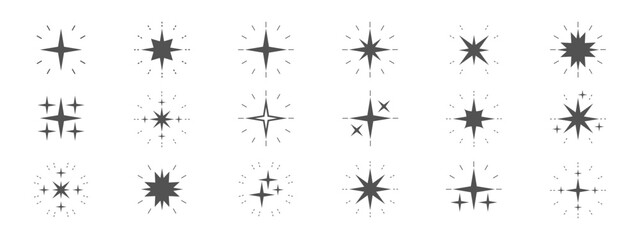 Stars bright, sparkle, magic light star vector icon set