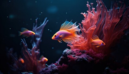Fototapeta na wymiar Group of Fish Swimming in an Aquarium