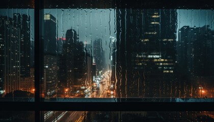 A Captivating Nighttime Cityscape Seen Through a Window