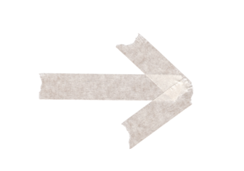 torn piece of adhesive masking tape in the shape of a directional arrow on transparent background