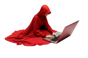 3d beautiful woman working on laptop and lying down on floor isolated on white background. Generative Ai.
