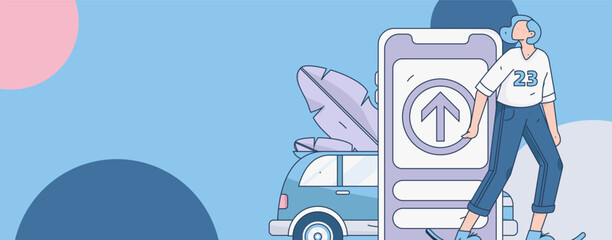 Flat vector concept operation hand drawn illustration of people taking a taxi
