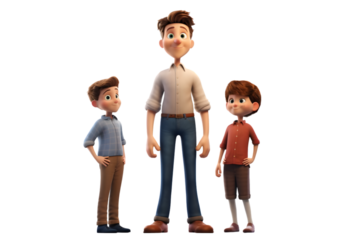 3d boy standing in front of his parents d rendring isolated on white background. Generative Ai.