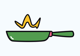 Kitchen element of colorful set. A kitchen-themed illustration with colorful design of a frying pan radiate the sizzle and aroma of cooking in a dynamic and mouthwatering style. Vector illustration.