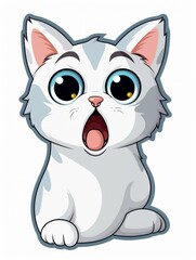 Cartoon sticker surprised kitten on white background isolated, AI