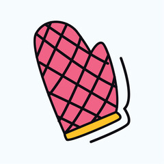 Kitchen element of colorful set. A kitchen glove on this illustration reflect the vibrancy and safety measures in culinary adventures. Vector illustration.
