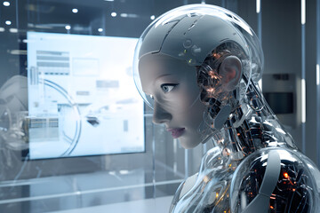Beautiful female robot with artificial intelligence, humanoid cyborg.