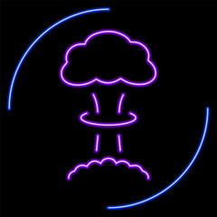 nuclear explosion neon sign, modern glowing banner design, colorful modern design trends on black background. Vector illustration.