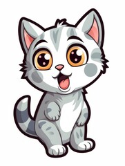Fototapeta na wymiar Cartoon sticker surprised kitten on white background isolated, AI
