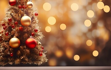 Fototapeta na wymiar Christmas tree with red gold ornaments