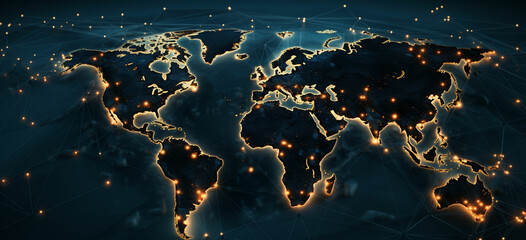 world map with network lines and dots on it, 3d rendering - stock foto