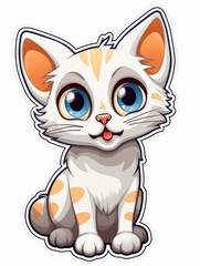 Cartoon sticker surprised kitten on white background isolated, AI