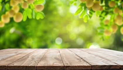 Empty wood table and jiaogulan trees on bokeh nature background