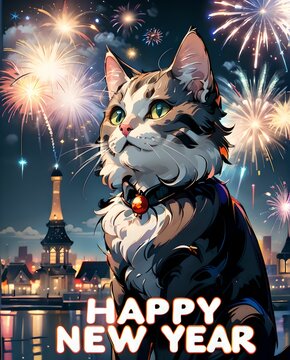 a cat wishing a happy new year
