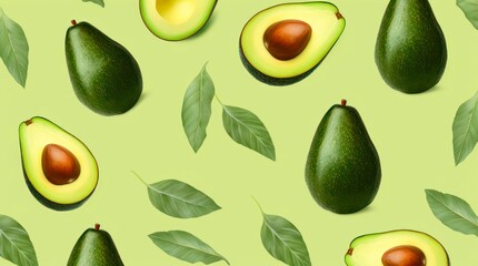 Avocados on light green background.	