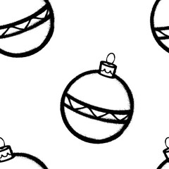 Seamless pattern of sprayed Christmas tree decoration with overspray in black over white. Vector illustration template