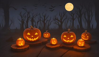 Halloween Background with Pumpkin and Bats