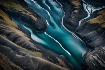 Foto op Aluminium **A glacial rivers from above. aerial photograph of the river strea from icelandic glaciers.beautiful art of the mother  nature created in iceland . wallpaper background high quality photo © Mazhar