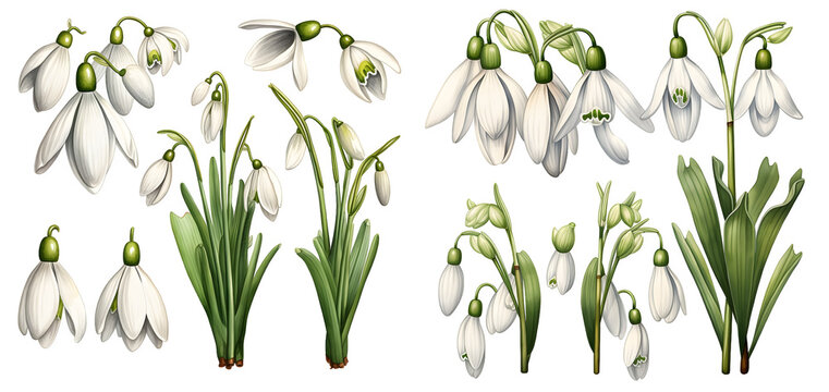 snowdrop flower watercolor illustration clipart. Generative AI