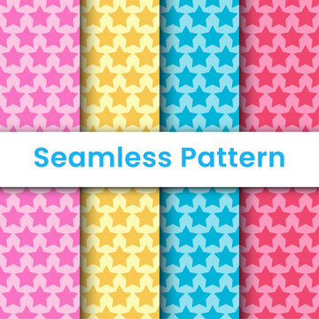 Set cute colorful stars seamless pattern for wallpaper, wrapping paper, fabric and background