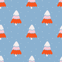 Fototapeta na wymiar Seamless pattern with hand drawn Christmas trees. Vector illustration in simple flat doodle style.