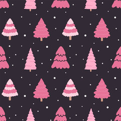 Seamless pattern with hand drawn Christmas trees. Vector illustration in simple flat doodle style.