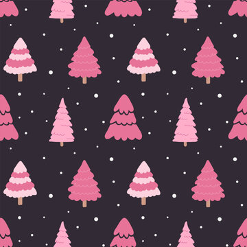 Seamless pattern with hand drawn Christmas trees. Vector illustration in simple flat doodle style. © Alina