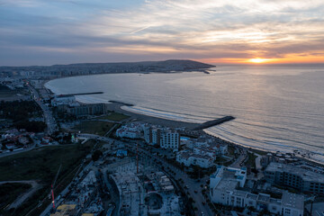 Aerial view of the coast road at Tangier, Morocco.
