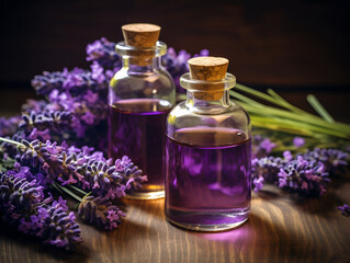 Fototapeta na wymiar Essential Aromatic oil and lavender flowers, natural remedies, aromatherapy