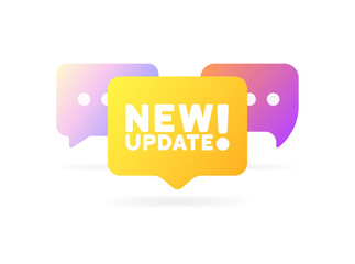 New update sign. Flat, color, speech bubbles, new update sign. Vector icon