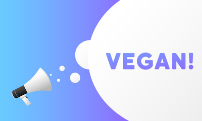 Vegan sign. Flat, purple, megaphone text, vegan sign. Vector illustration