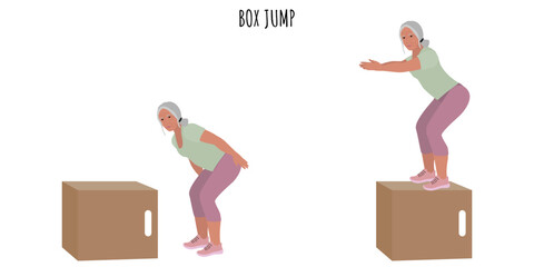 Senior woman doing box jump exercise