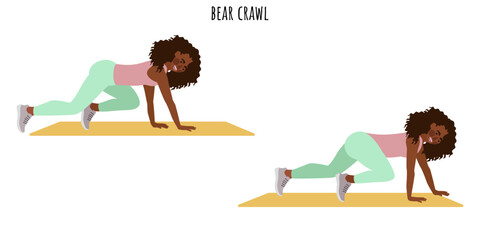 Young woman doing bear crawl exercise