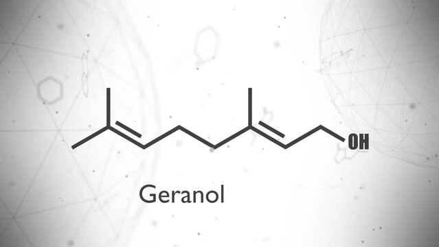 Geraniol chemical structure. Primary component of rose oil and citronella oil. Common additive in perfume and cosmetic industry as aroma substance. Skeletal formula. Cannabis terpene