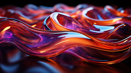 3d rendering of abstract wavy liquid background in blue and orange colors. 